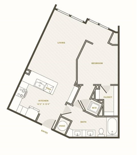 Floor plan for 1 bed, 1 bath, 789 sqft